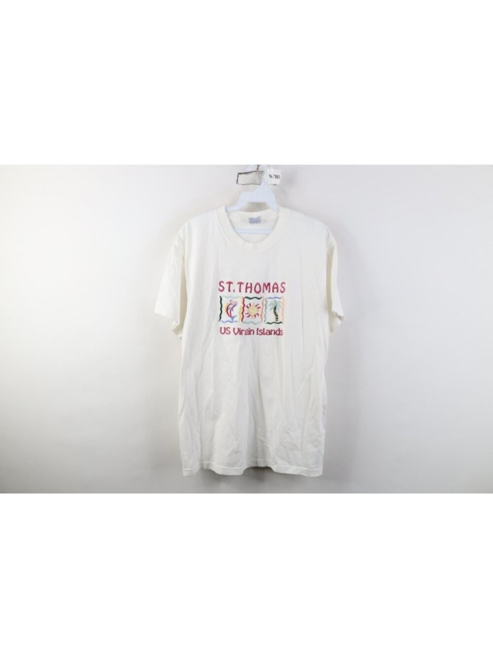 Vintage 90s Mens Medium Spell Out St Thomas US Virgin Islands Beach Sun T-Shirt